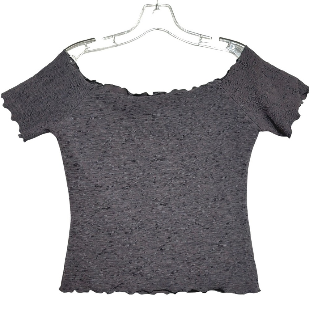 Haystacks Off Shoulder Top Women Charcoal Gray Textured Stretch Fairycore USA L